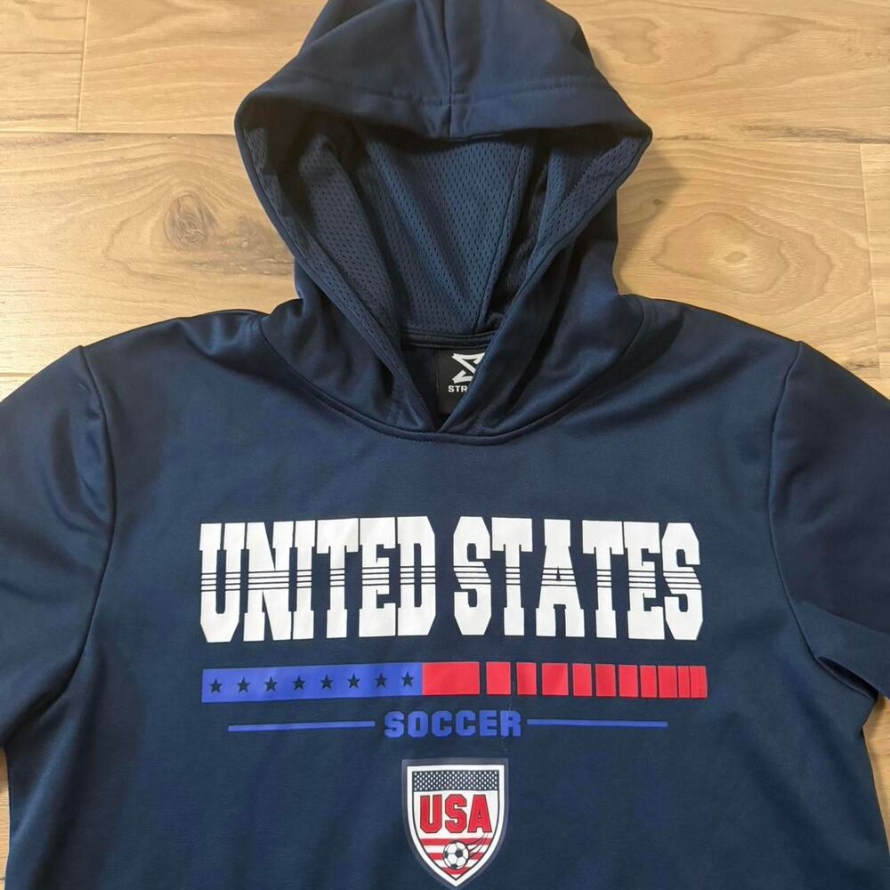 USA United States Soccer navy blue short sleeve hoodie World Cup Sz Medium baggy